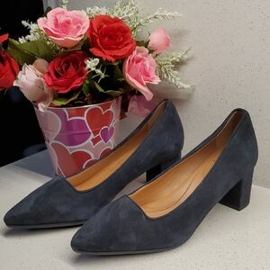 AQUATALIA Pasha Navy Suede Pointed Toe Block Heel Pumps (sz 5.5)